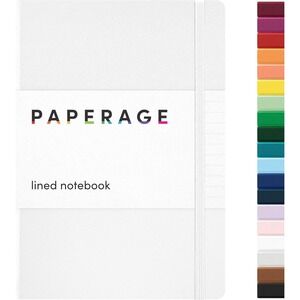 Paperage Lined Journal Notebook White Vegan Leather Hard Cover 160 Pages 5.6 x 8